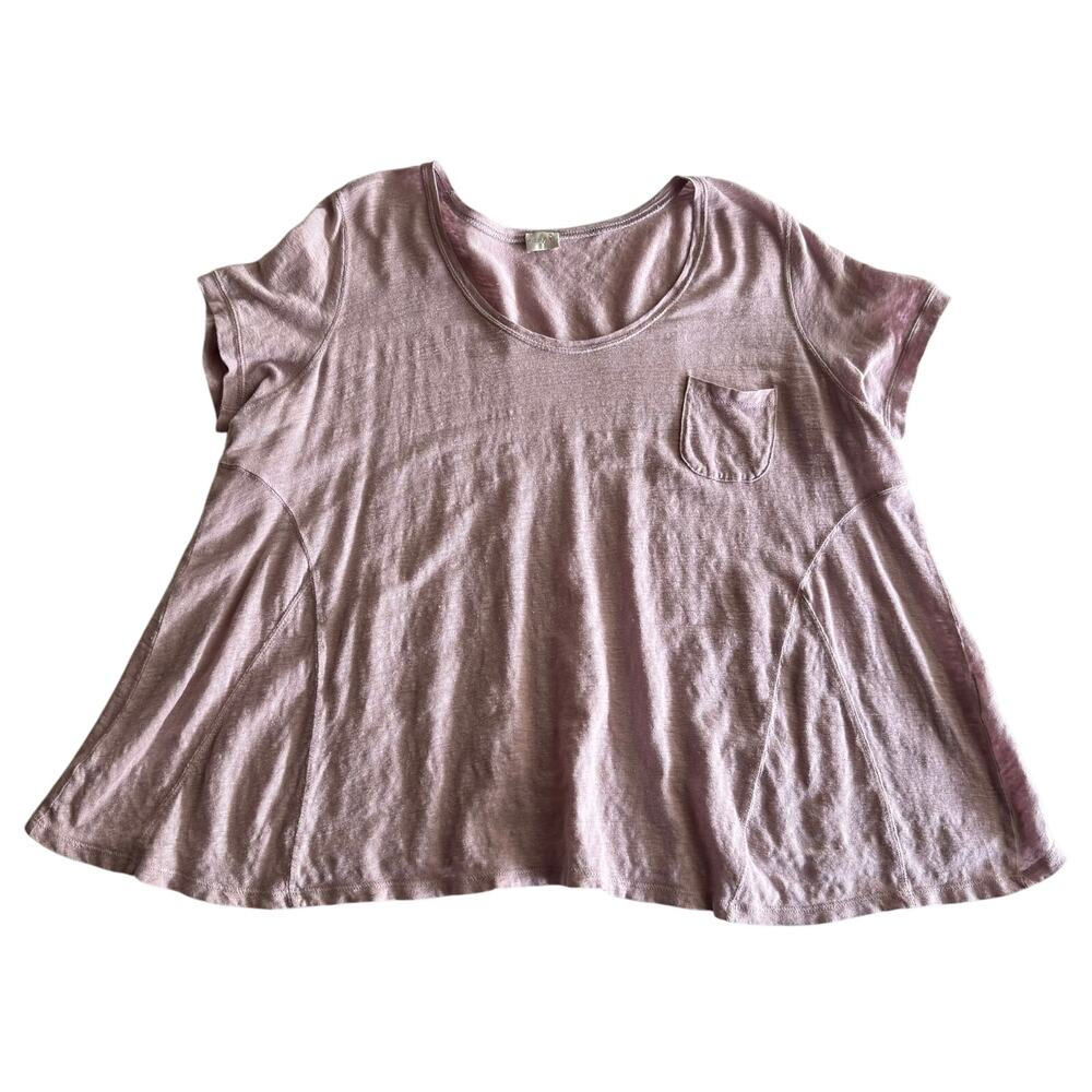 Poetry 100% Linen Lagenlook Oversized Swing Scoopneck Lilac Shirt Top size 18‎